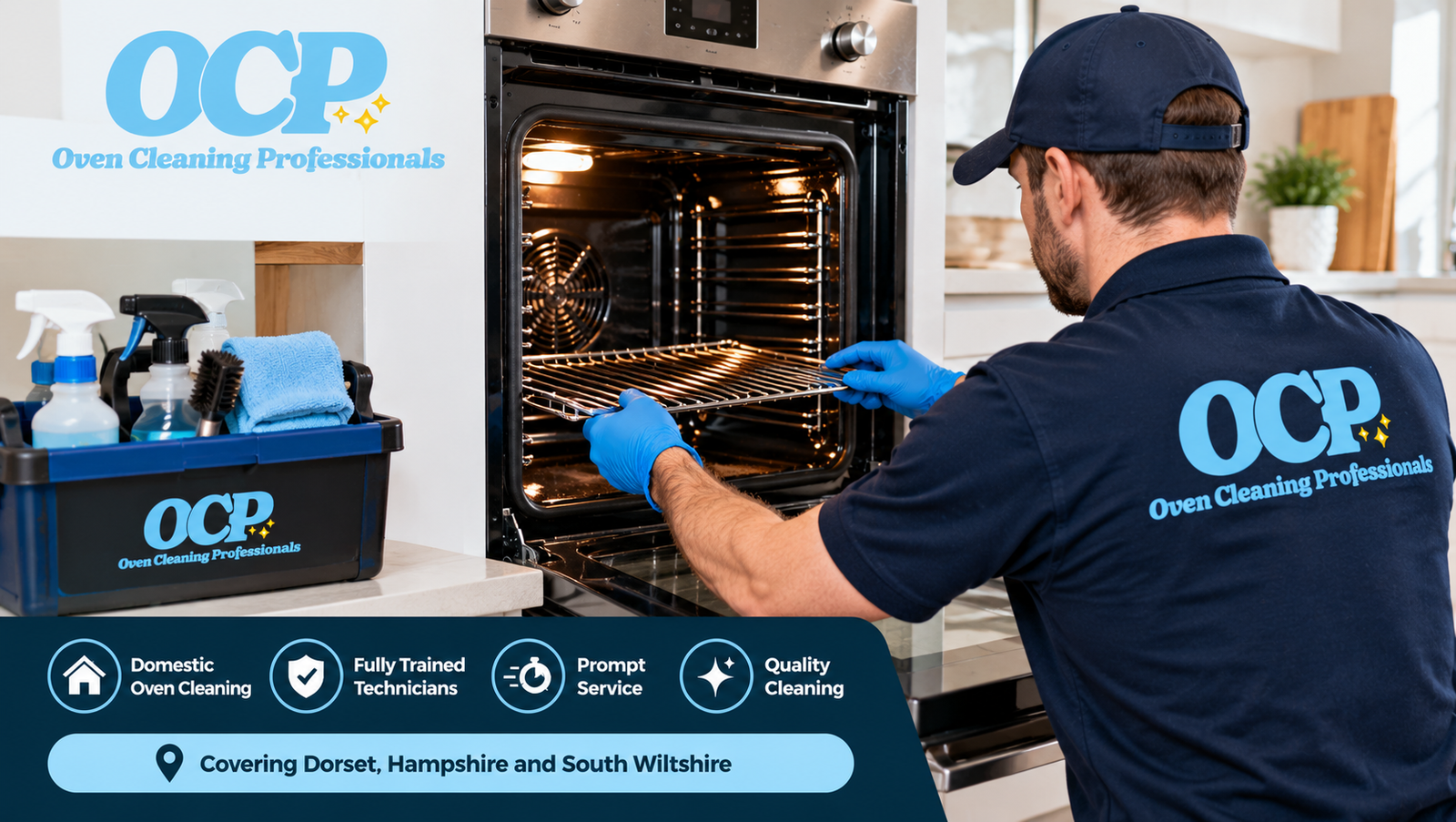 Fully trained oven cleaning technician providing a domestic oven cleaning service